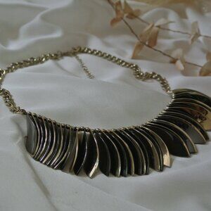 Bancroft‎ Mixed Metal Hematite Fan Statement Bib Necklace OS Gold Gunmetal